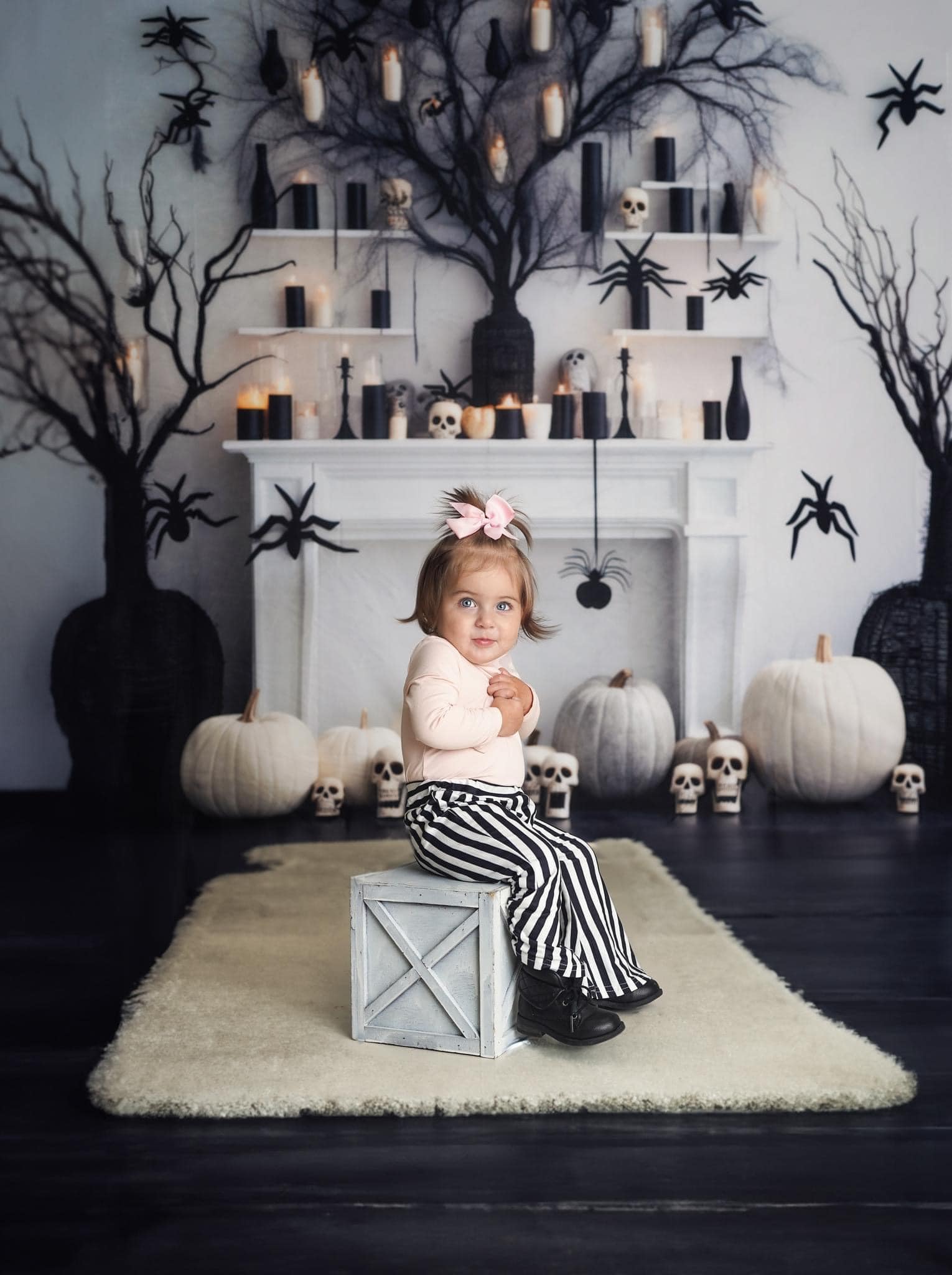 Kate Black & White Halloween Fireplace Backdrop Designed by Lidia Redekopp - Kate Backdrop AU