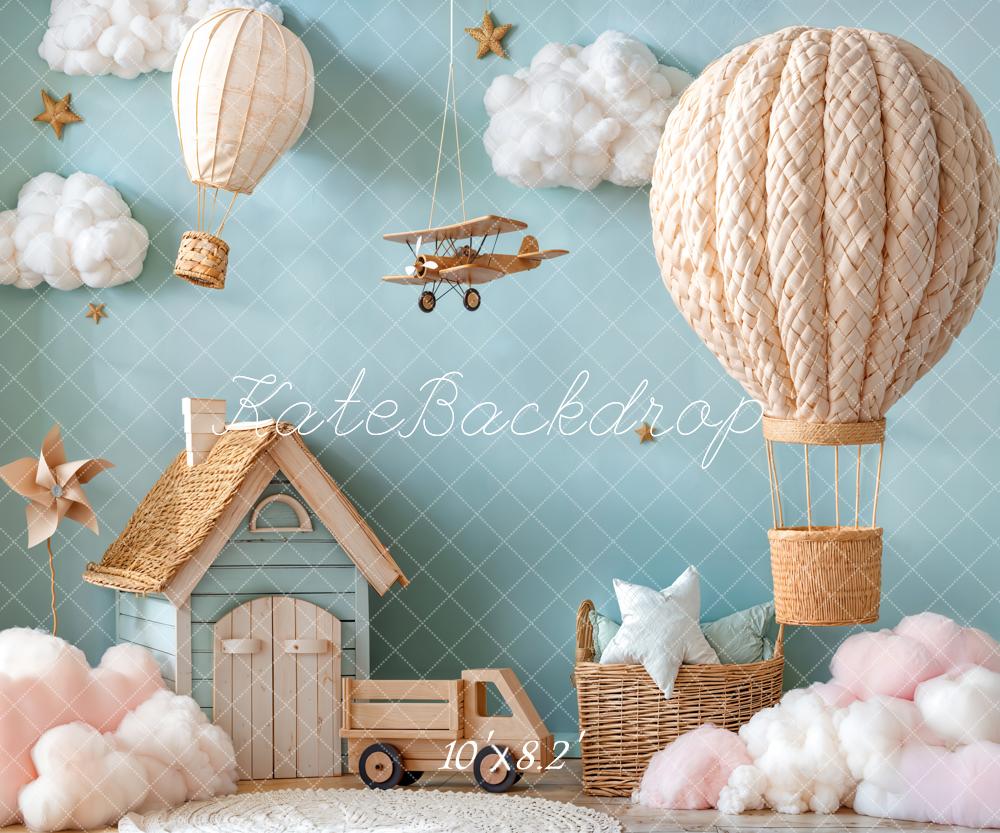 Kate Hot Air Balloon Toy Aeroplane Cloud House Fleece Backdrop Designed by Emetselch