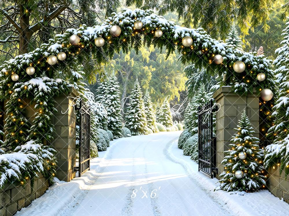Kate Christmas Snowy Pine Gate Archway Backdrop Designed by Mini MakeBelieve - Kate Backdrop AU