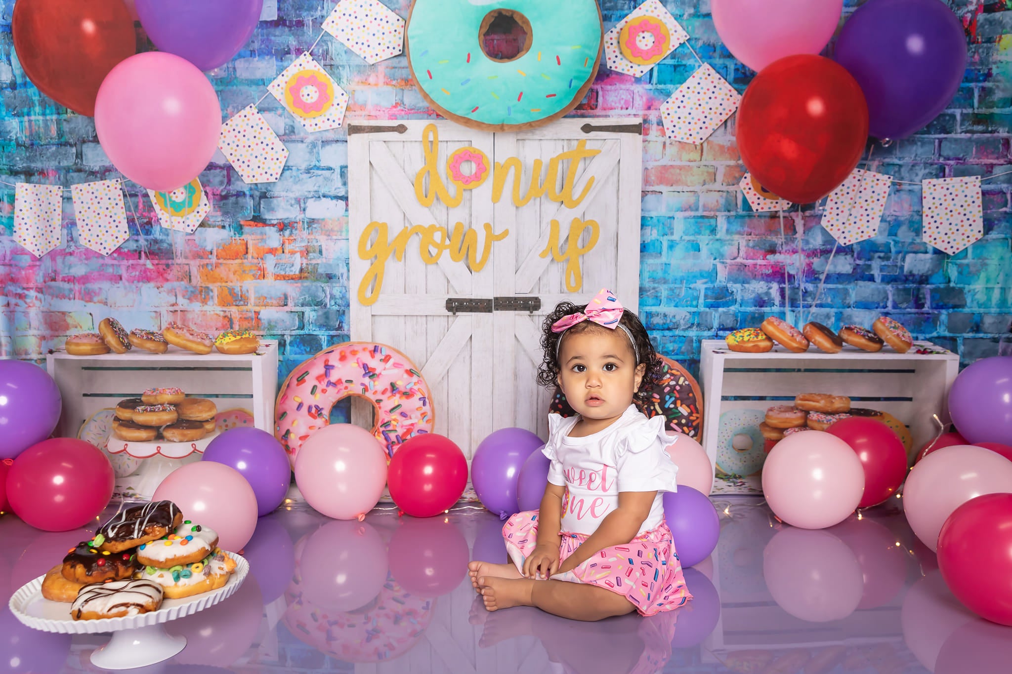 Kate White Door Balloons Banner Do Nut Grow Up Birthday Children Backdrop - Kate Backdrop AU