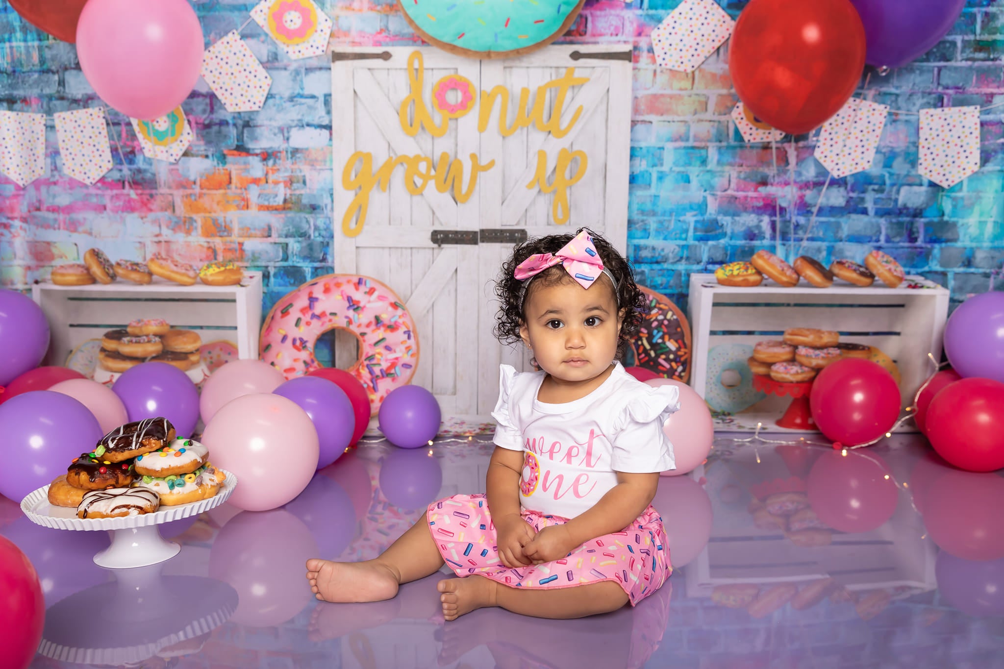 Kate White Door Balloons Banner Do Nut Grow Up Birthday Children Backdrop - Kate Backdrop AU