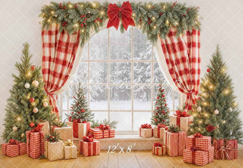 Kate Christmas Window Trees Presents Fleece Backdrop Designed by Emetselch