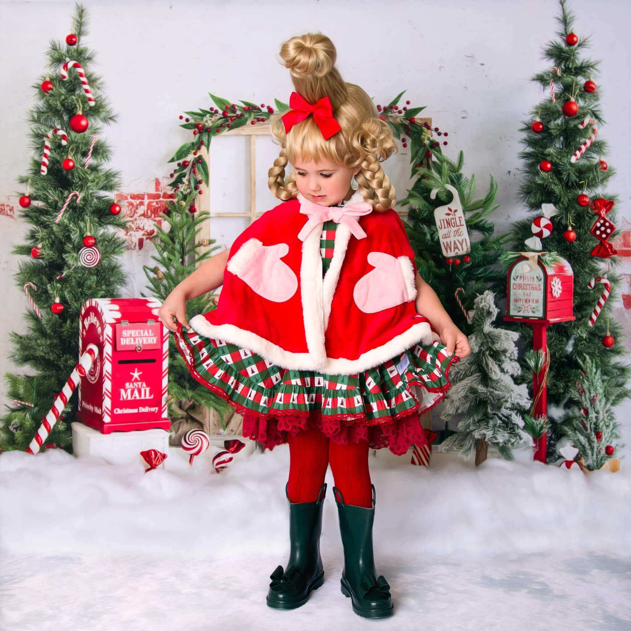 Kate Winter Christmas Tree Backdrop Snow Mailbox Designed by Emetselch - Kate Backdrop AU