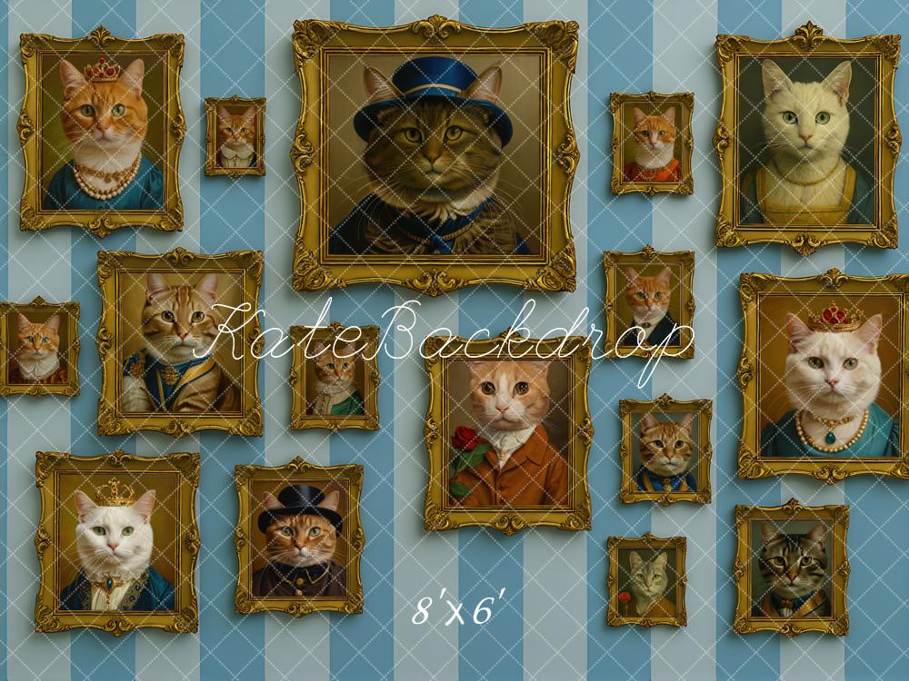 Kate Cats Paintings Blue Stripes Backdrop Designed by Mini MakeBelieve - Kate Backdrop AU