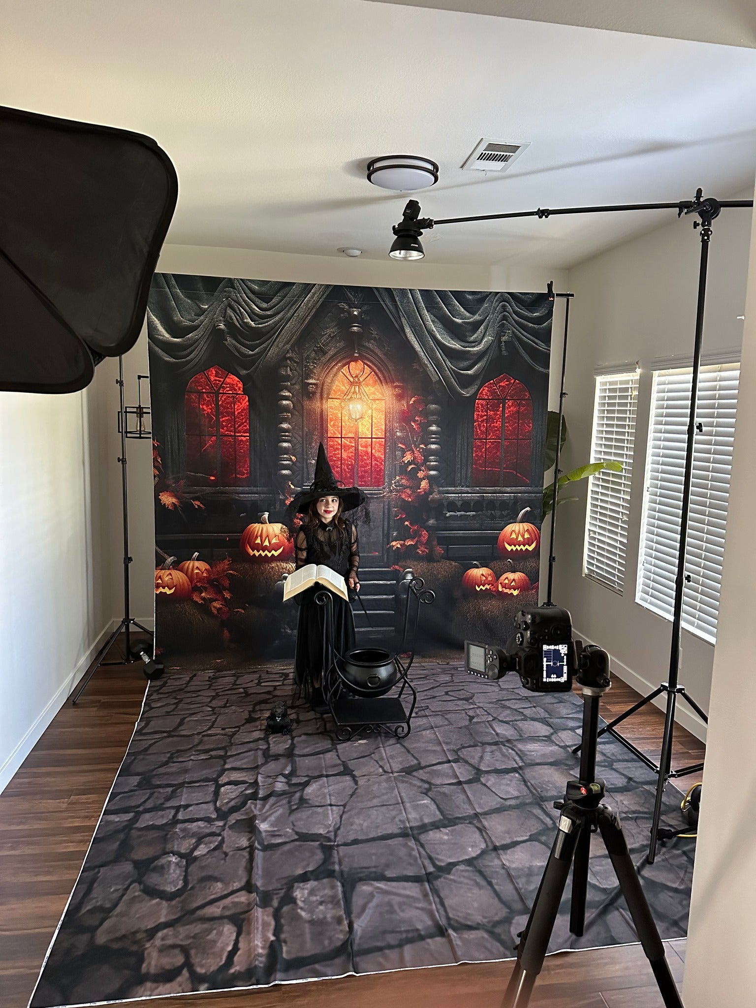 Kate Halloween Sunset Spooky Pumpkin House Backdrop for Photography - Kate Backdrop AU