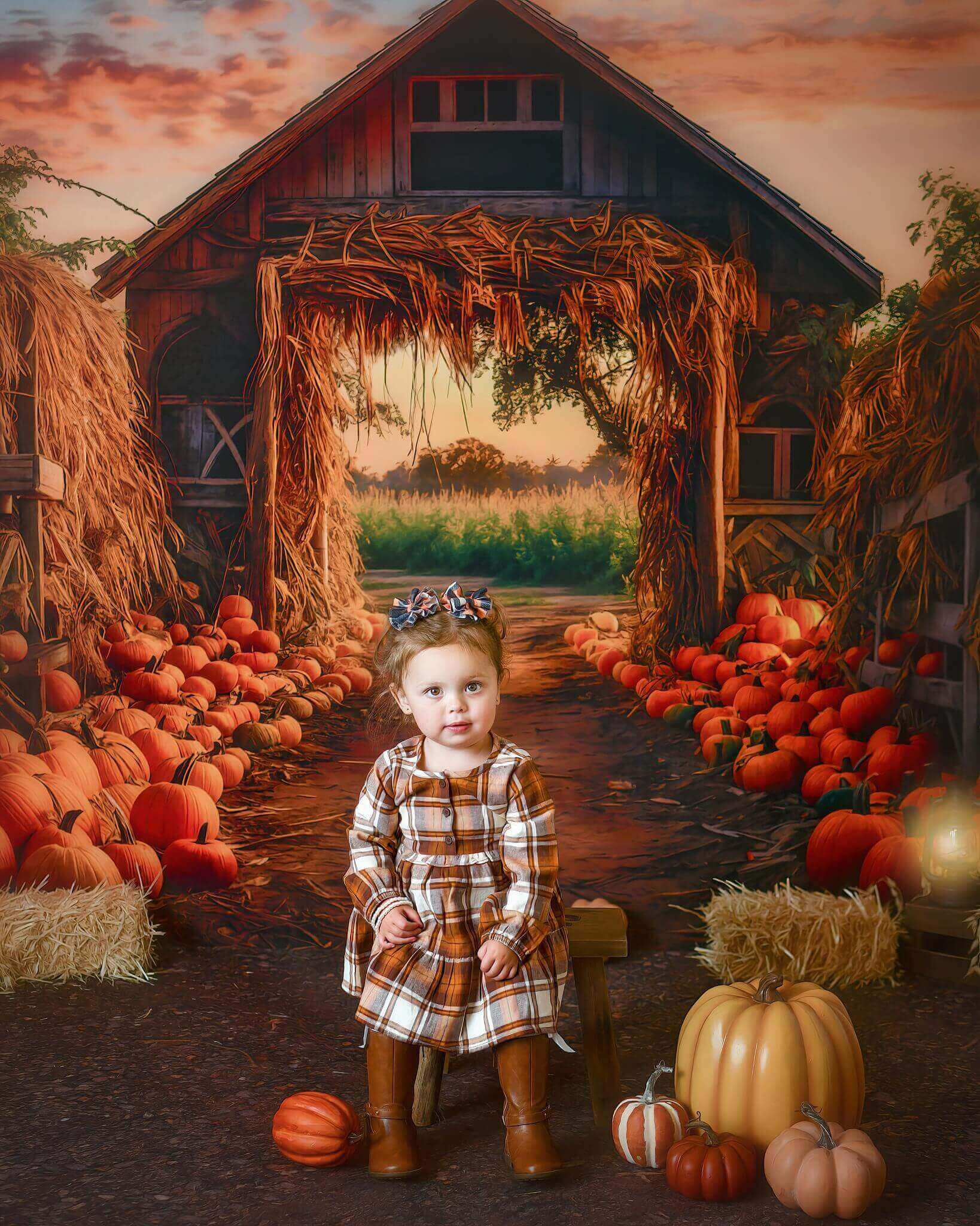 Kate Autumn Pumpkin Manor Backdrop +Brown Soil Floor Backdrop for Photography