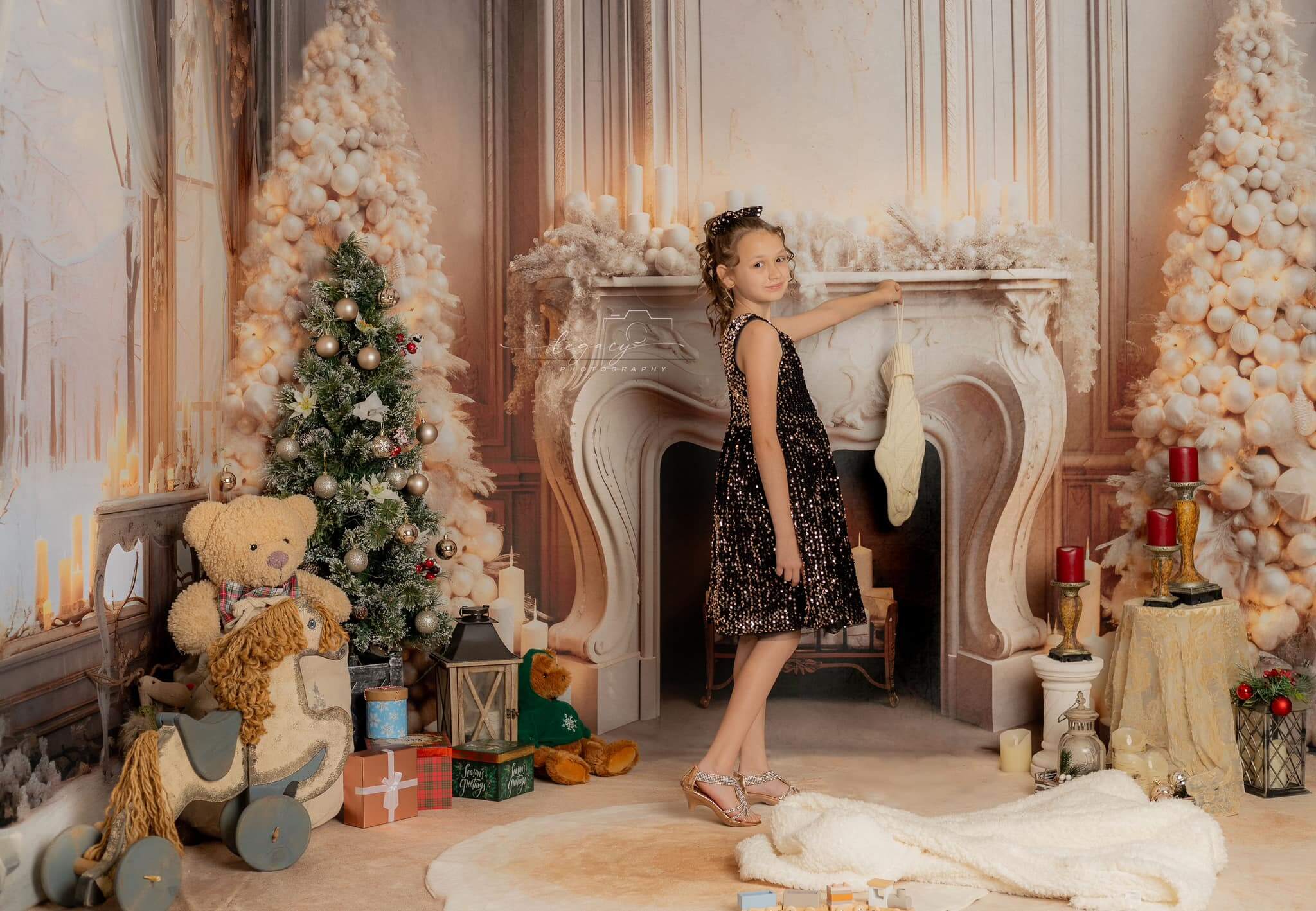 Kate White Elegant Christmas Fireplace Room Set(8ftx8ft&10ftx8ft&8ftx10ft)