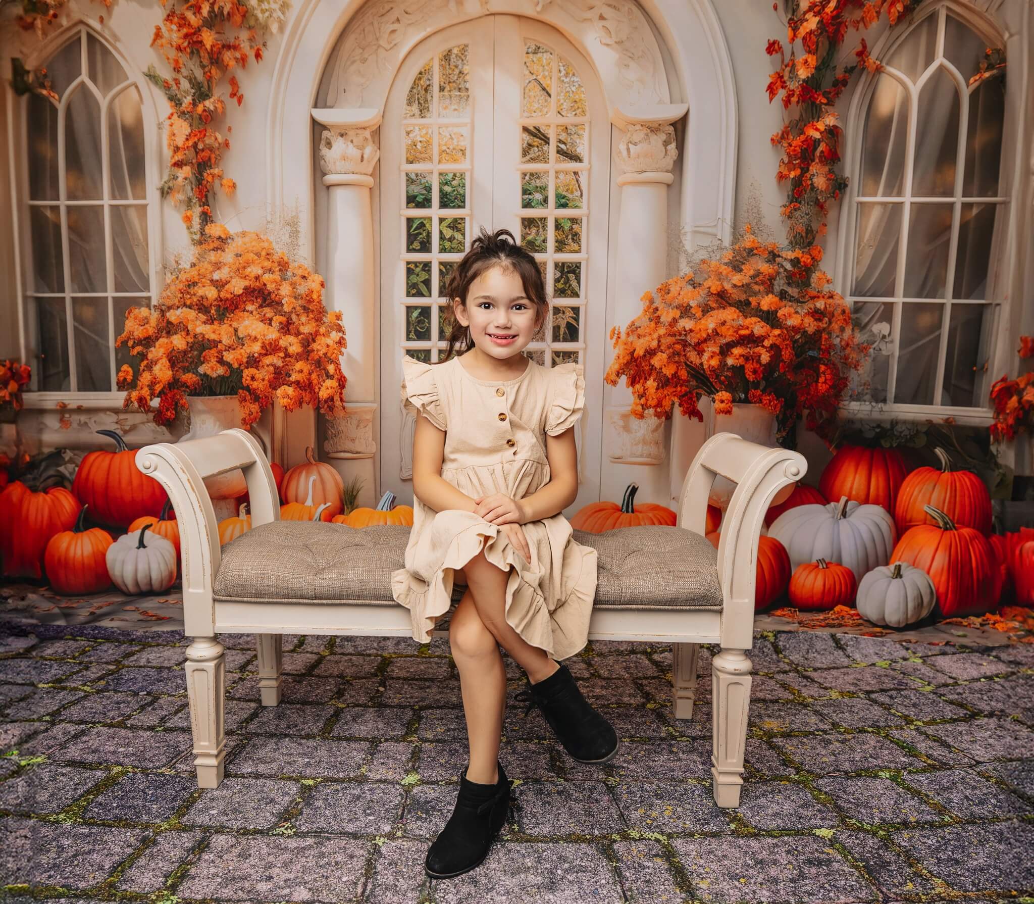 Kate Autumn Pumpkin White Door Backdrop Designed by Emetselch