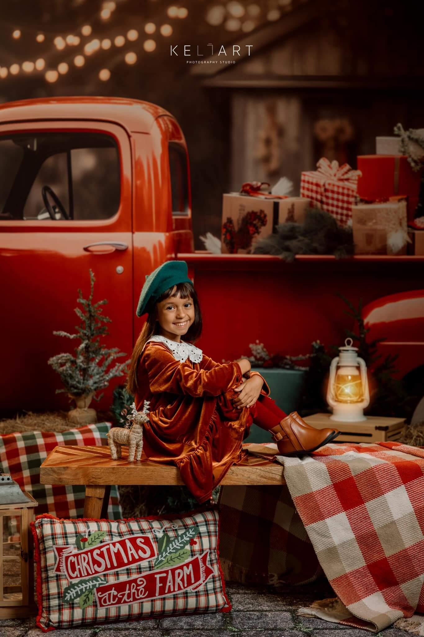 Kate Christmas Gift Red Truck Backdrop for Photography - Kate Backdrop AU