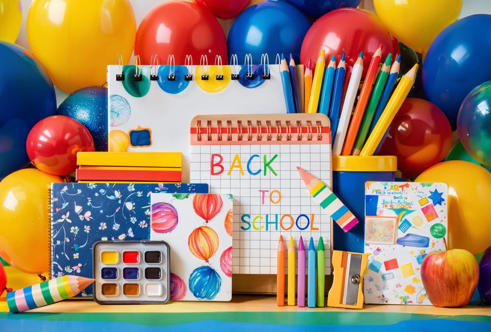 Kate Back to School Balloons Fleece Backdrop Designed by Emetselch
