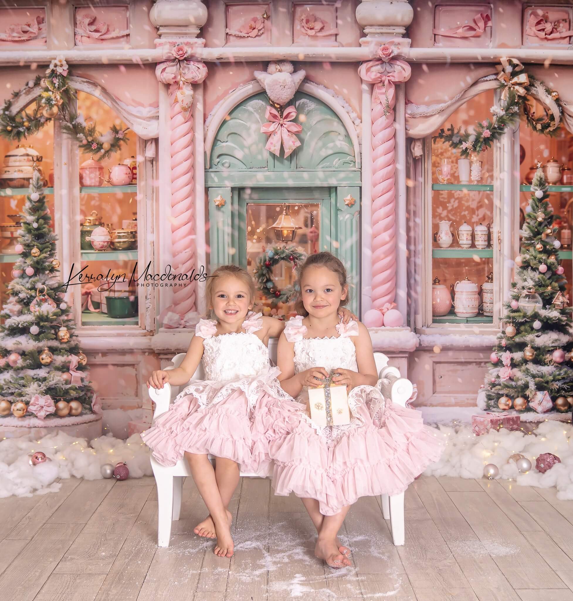 Kate Pink Snow Christmas Backdrop Designed by Chain Photography