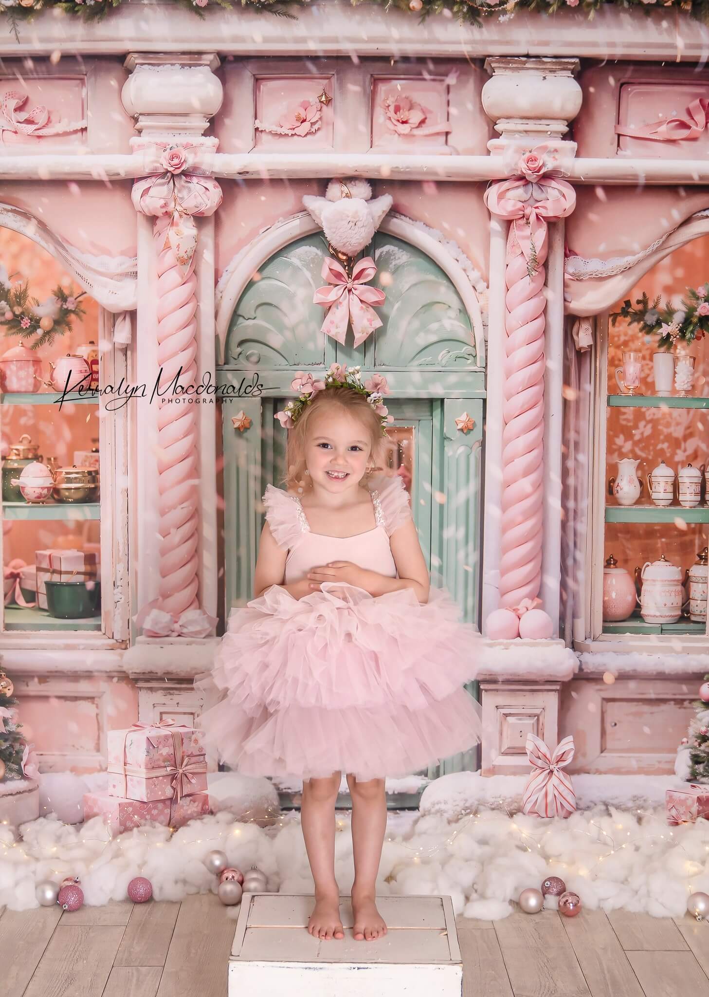 Kate Pink Snow Christmas Backdrop Designed by Chain Photography