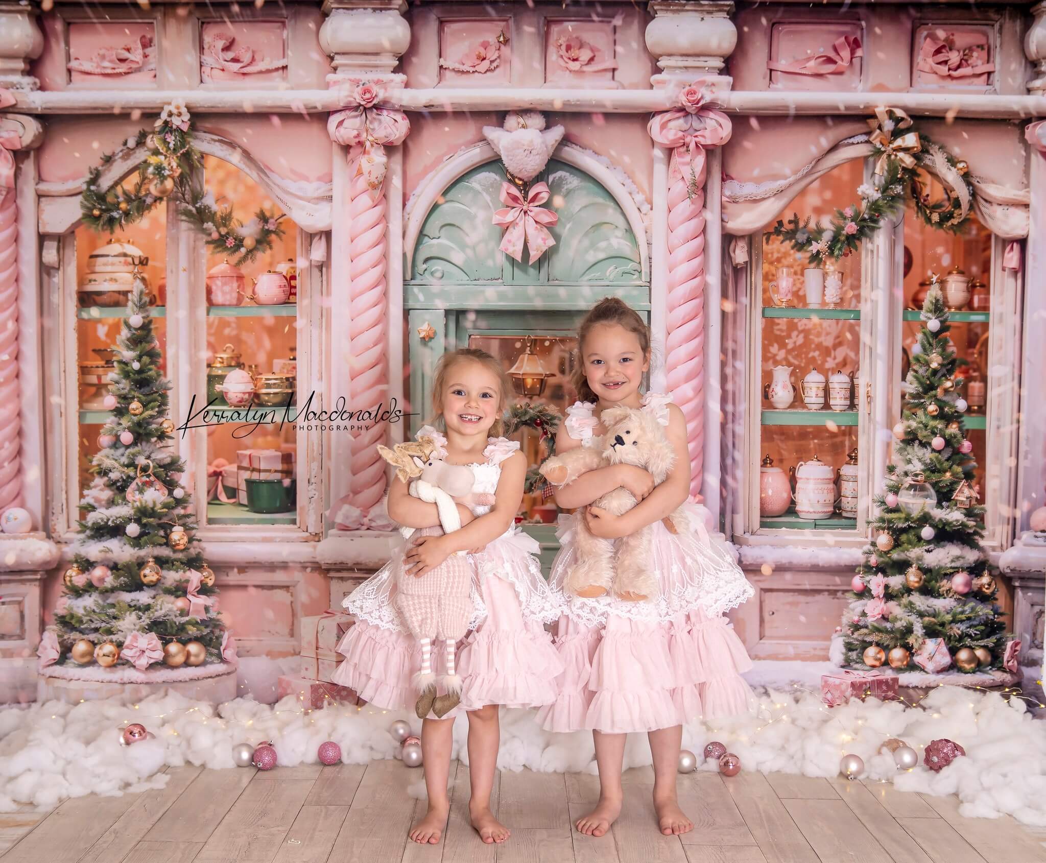 Kate Pink Snow Christmas Backdrop Designed by Chain Photography