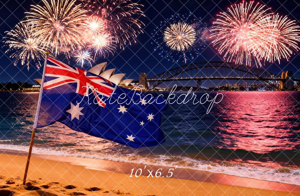 Kate Australia Day Fireworks Beach Night Backdrop Designed by Chain