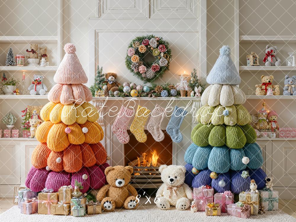 Kate Christmas Backdrop Knitted Trees Teddy Bears Presents Fleece Designed by Emetselch - Kate Backdrop AU
