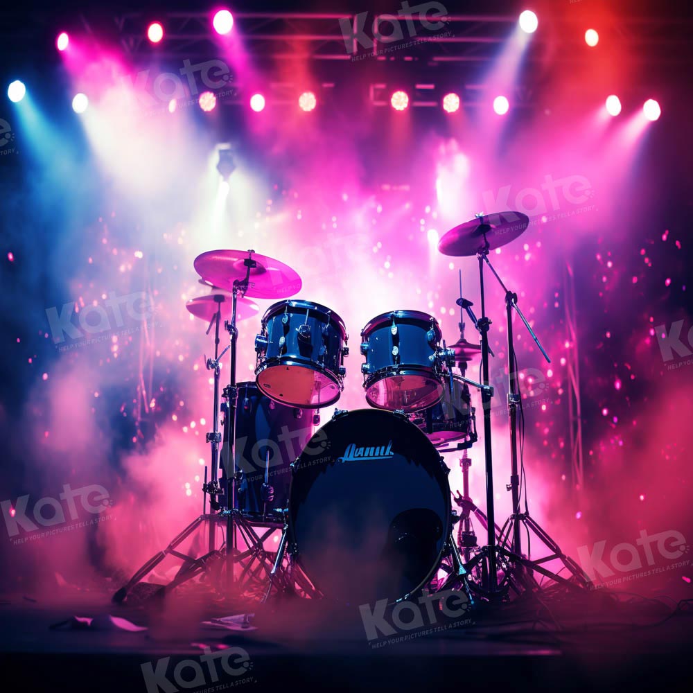 Kate Drum Kit Smoke Colourful Stage Lights Backdrop Designed by Chain - Kate Backdrop AU