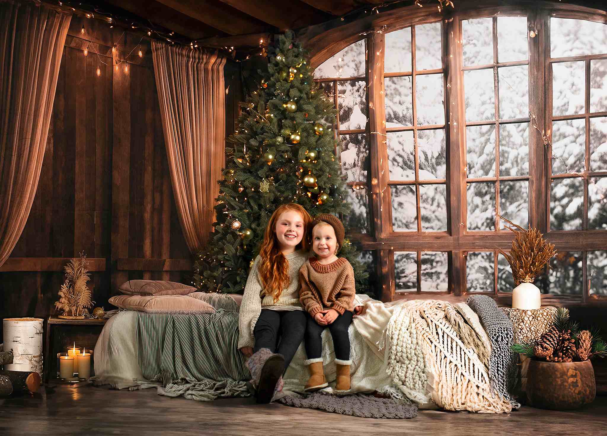 Kate Christmas Tree Winter Snow Wood Room Set(8ftx8ft&10ftx8ft&8ftx10ft)
