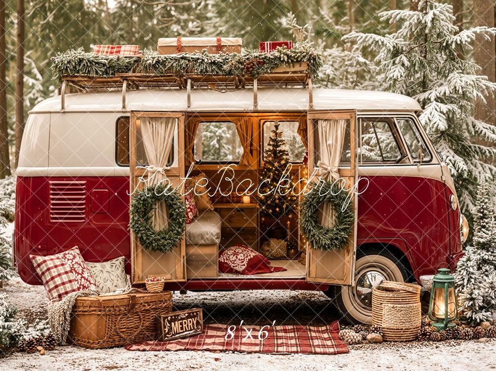 Kate Christmas Vintage Van Pine Fleece Backdrop Designed by Emetselch