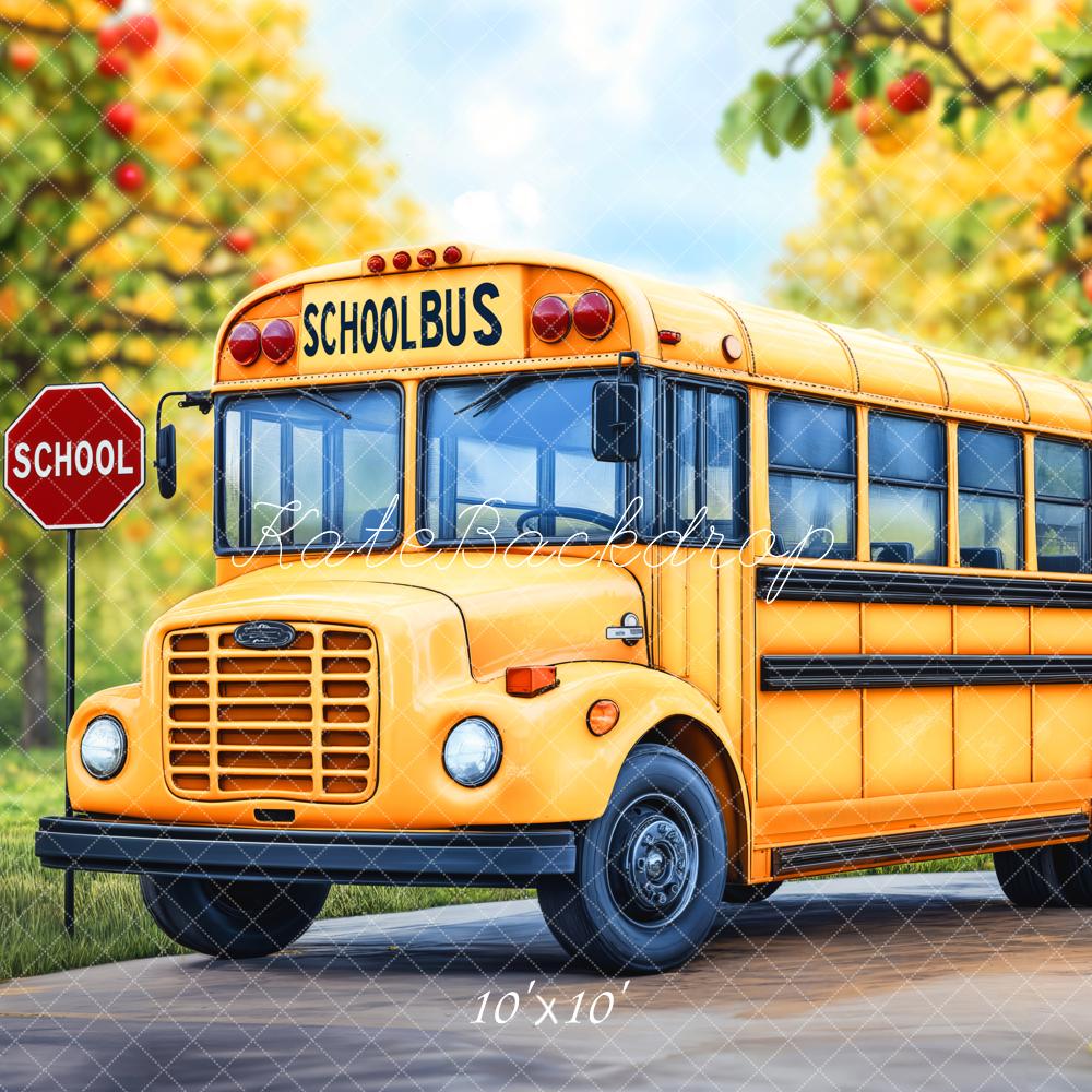 Kate Back To School Bus Apple Trees Backdrop Designed by Emetselch