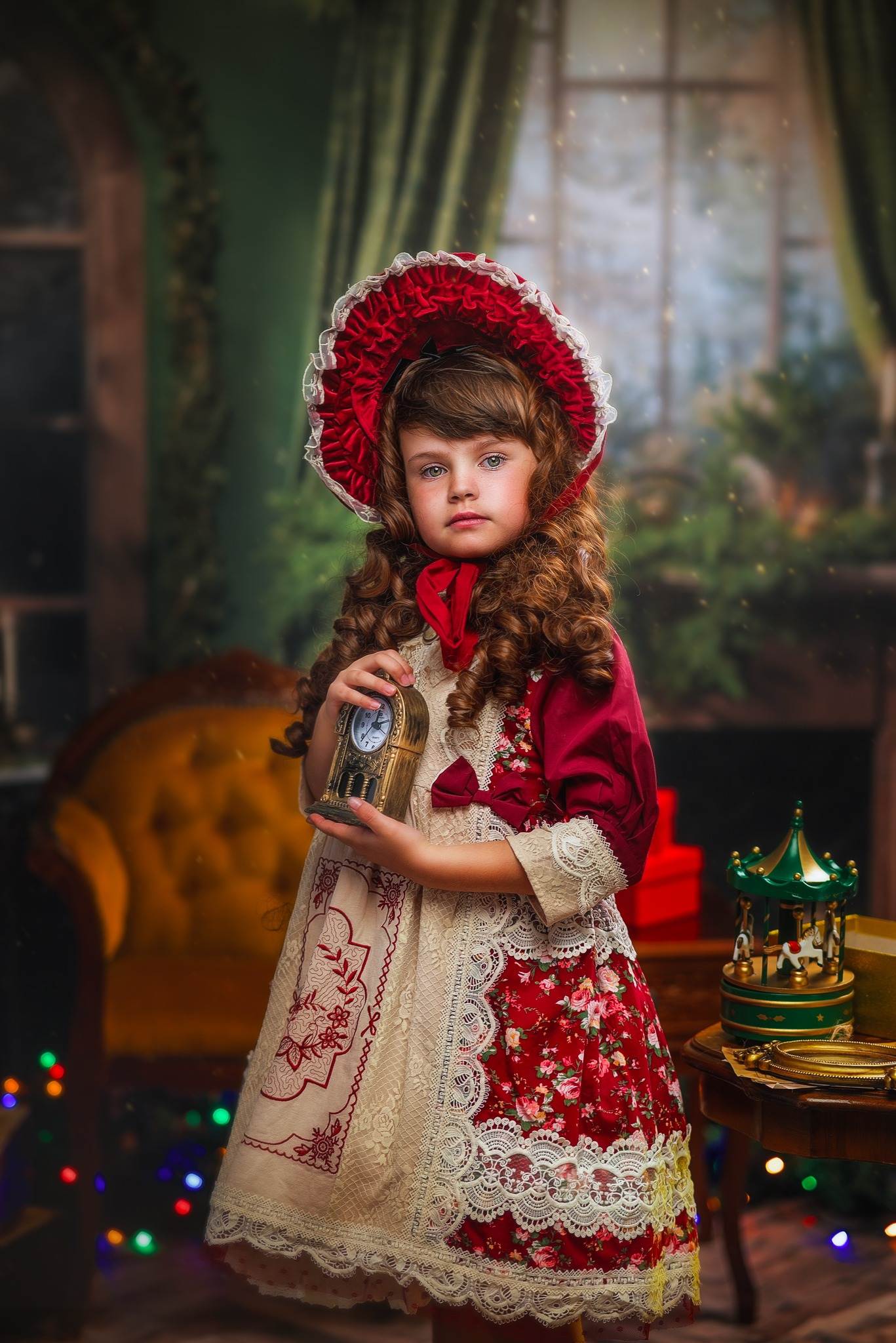 Kate Christmas Green Fireplace Curtain Backdrop Designed by Emetselch