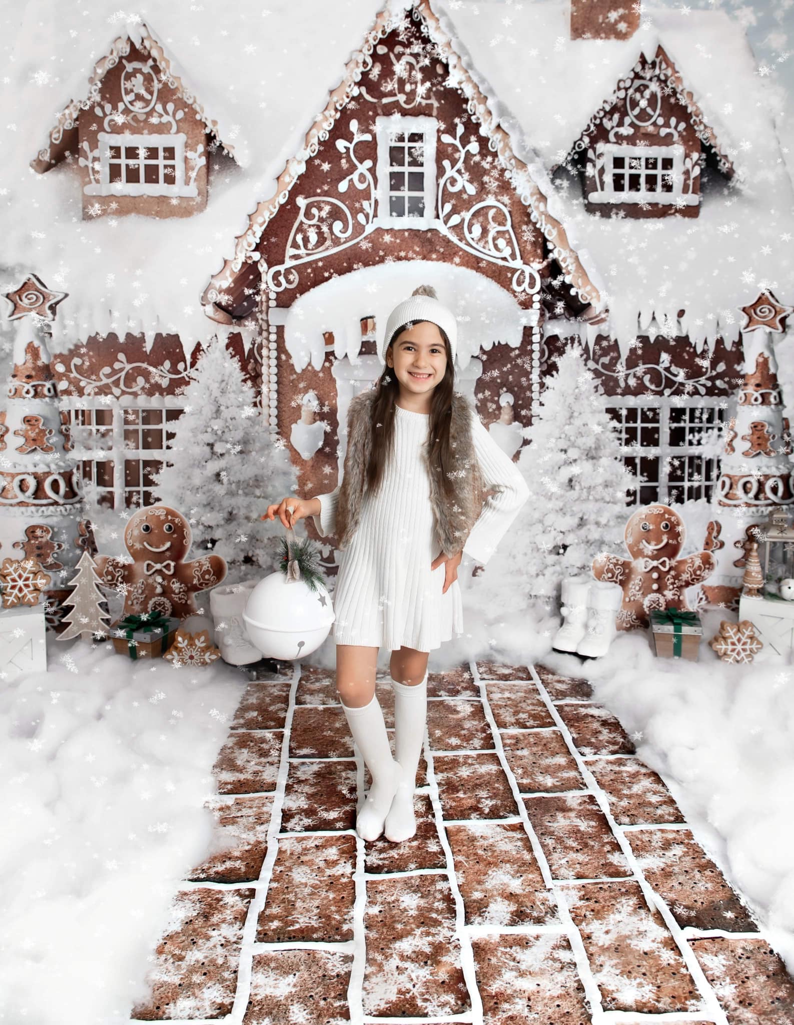 Kate Snow Gingerbread House Backdrop+Gingerbread House Floor Mat Backdrop for Photography