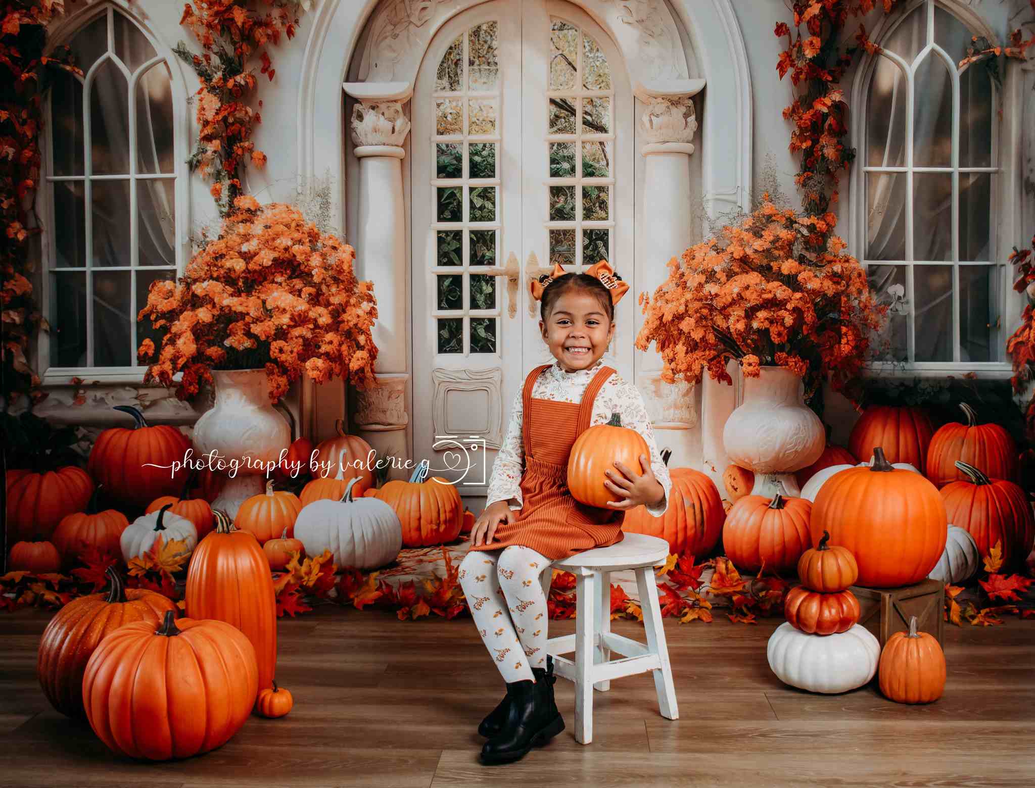Kate Autumn Pumpkin White Door Backdrop Designed by Emetselch