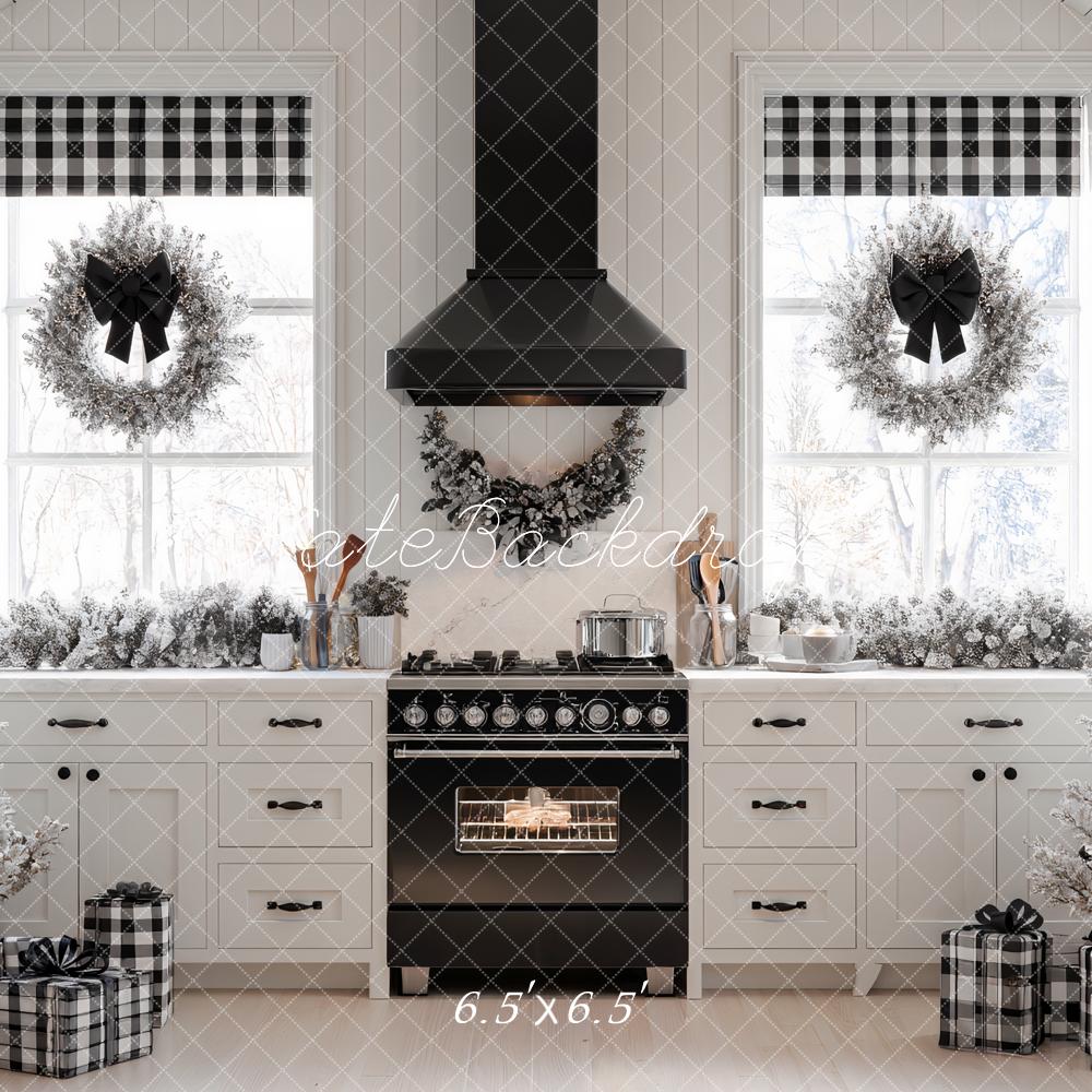 Kate Christmas Kitchen Black White Backdrop Designed by Ashley Paul