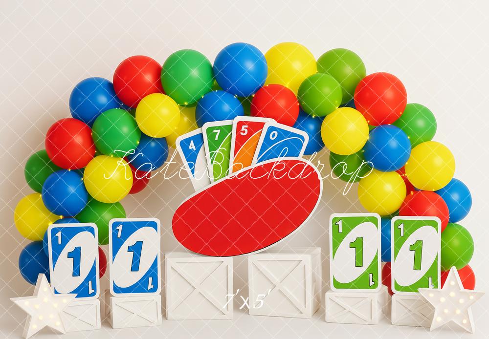 Kate Colourful Balloons Playing Cards Cake Smash Backdrop Designed by Patty Roberts
