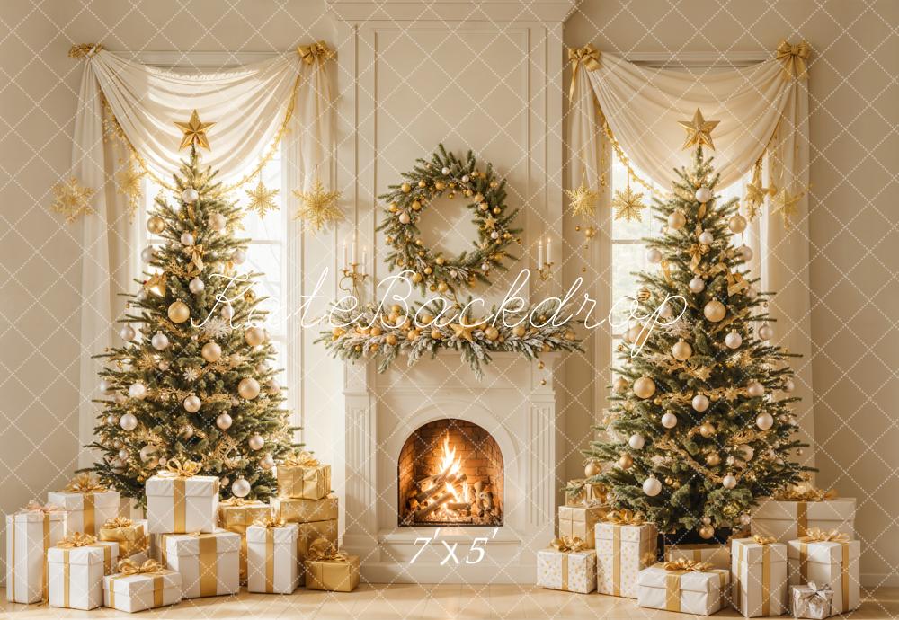 Kate Fireplace Christmas Trees Wreath Backdrop Designed by Emetselch - Kate Backdrop AU