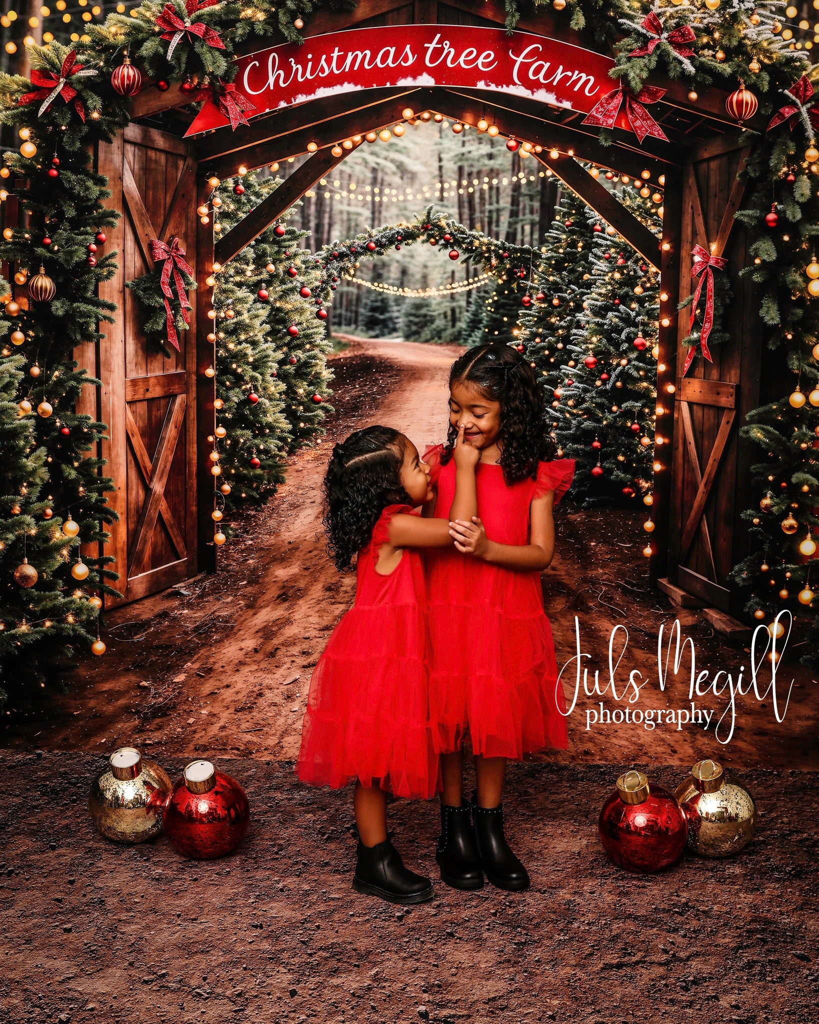 Kate Christmas Tree Farm Arch Backdrop Designed by Emetselch - Kate Backdrop AU