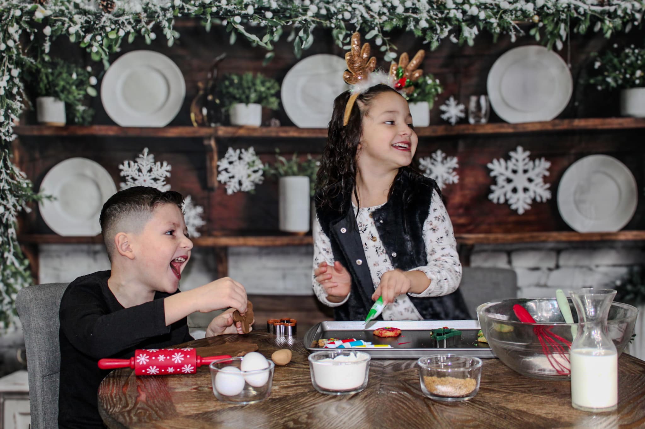 Kate Christmas White Kitchen Brick Wall Room Set(8ftx8ft&10ftx8ft&8ftx10ft) - Kate Backdrop AU