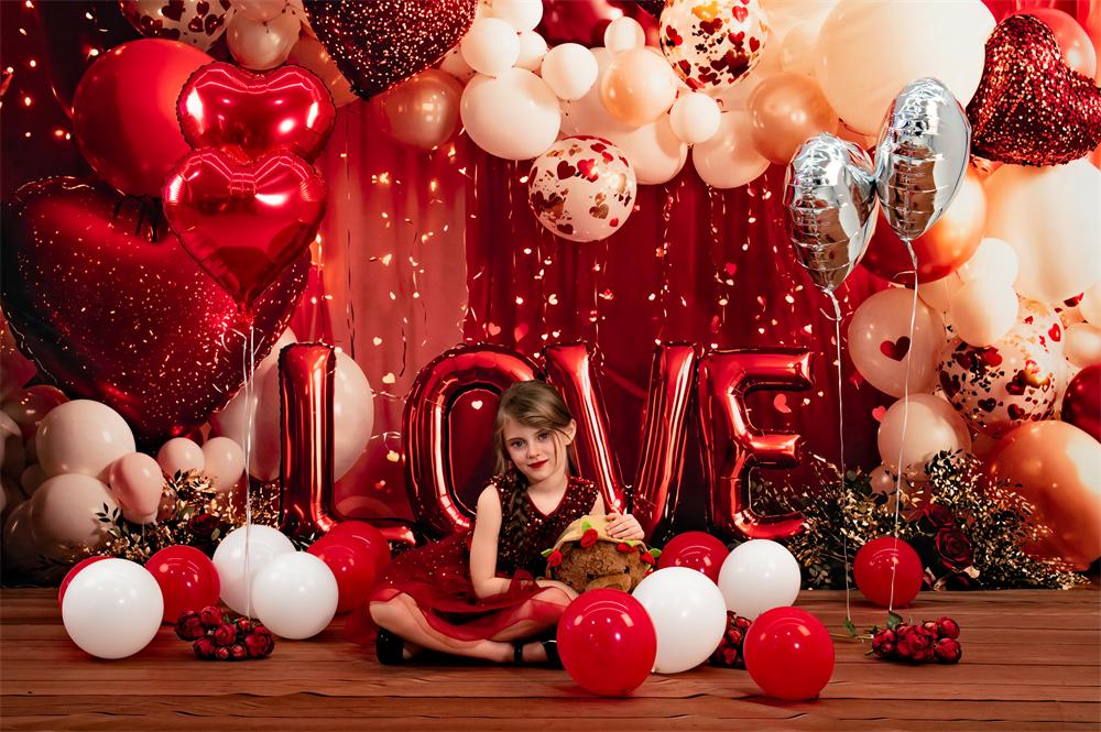 Kate Love Balloons Hearts Red Fleece Backdrop Designed by Emetselch