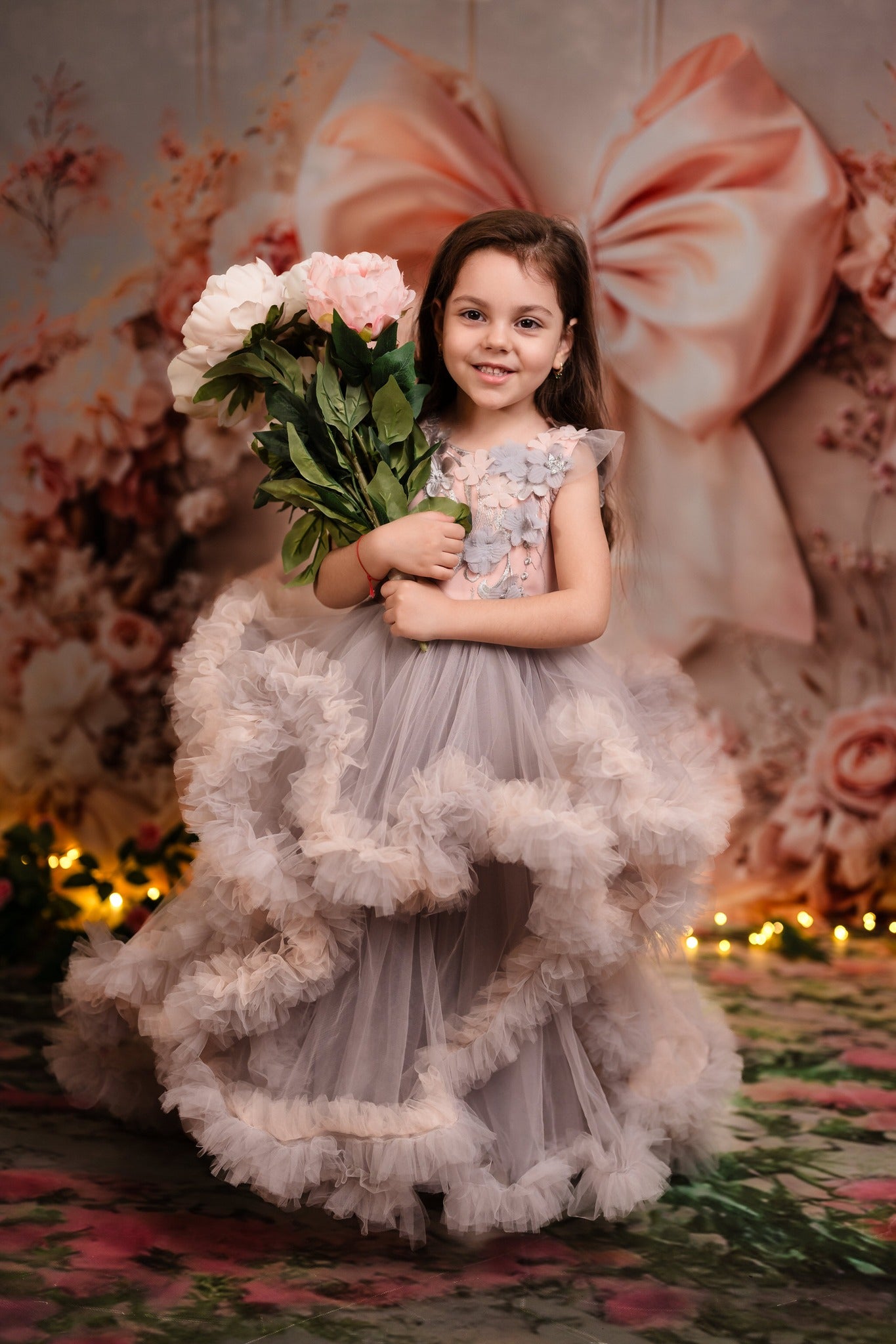 Kate Pink Flowers Bow Backdrop Designed by Emetselch