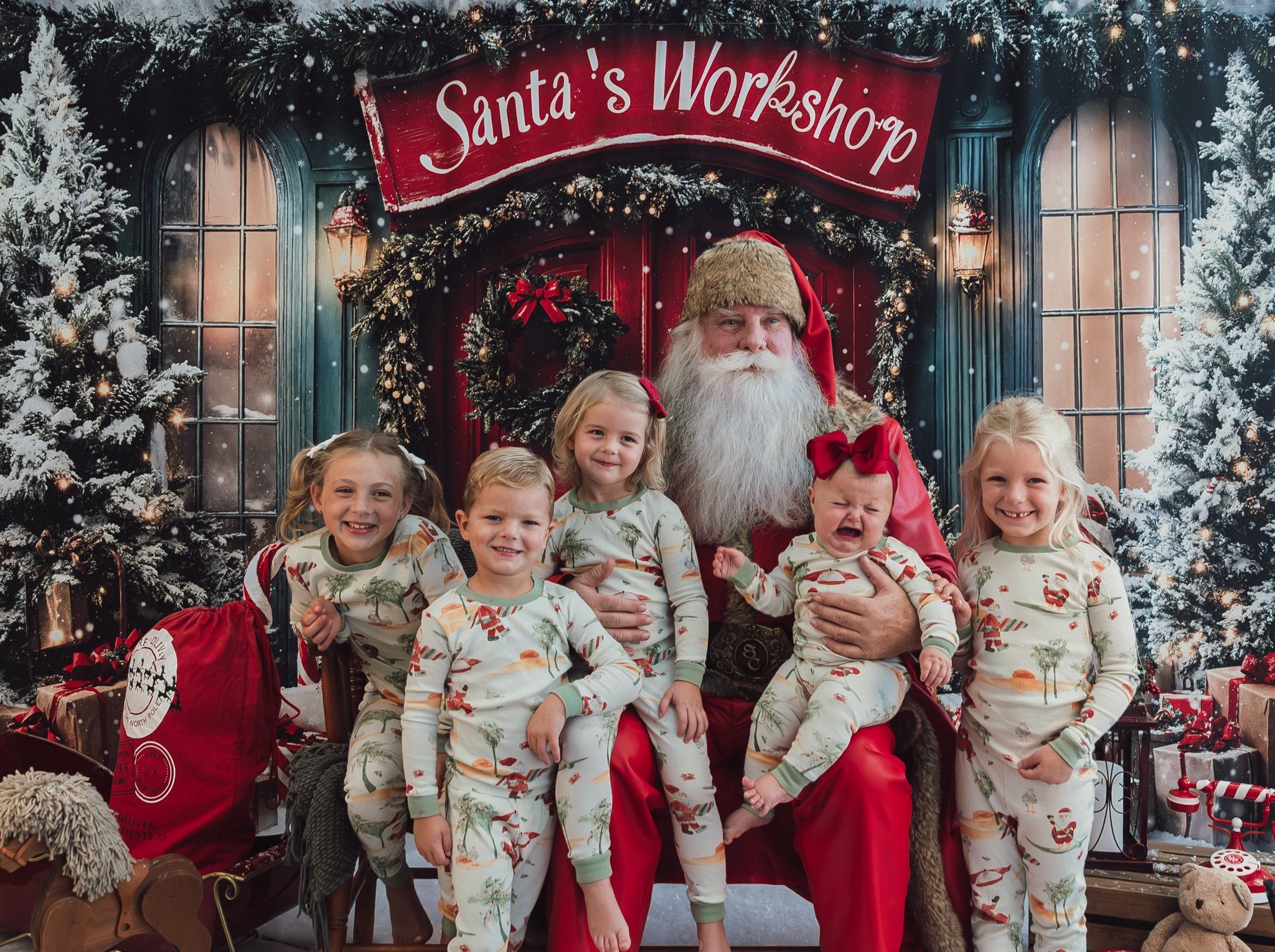 Kate Christmas Santa Workshop Red Door Backdrop Designed by Emetselch - Kate Backdrop AU