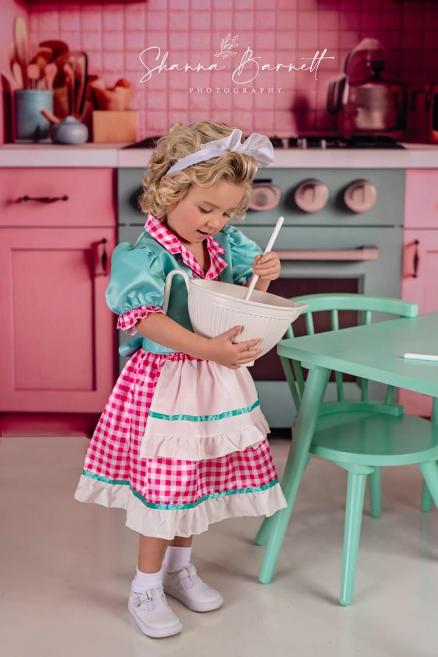 Kate Pink Dollhouse Kitchen Backdrop Designed by Mandy Ringe Photography - Kate Backdrop AU
