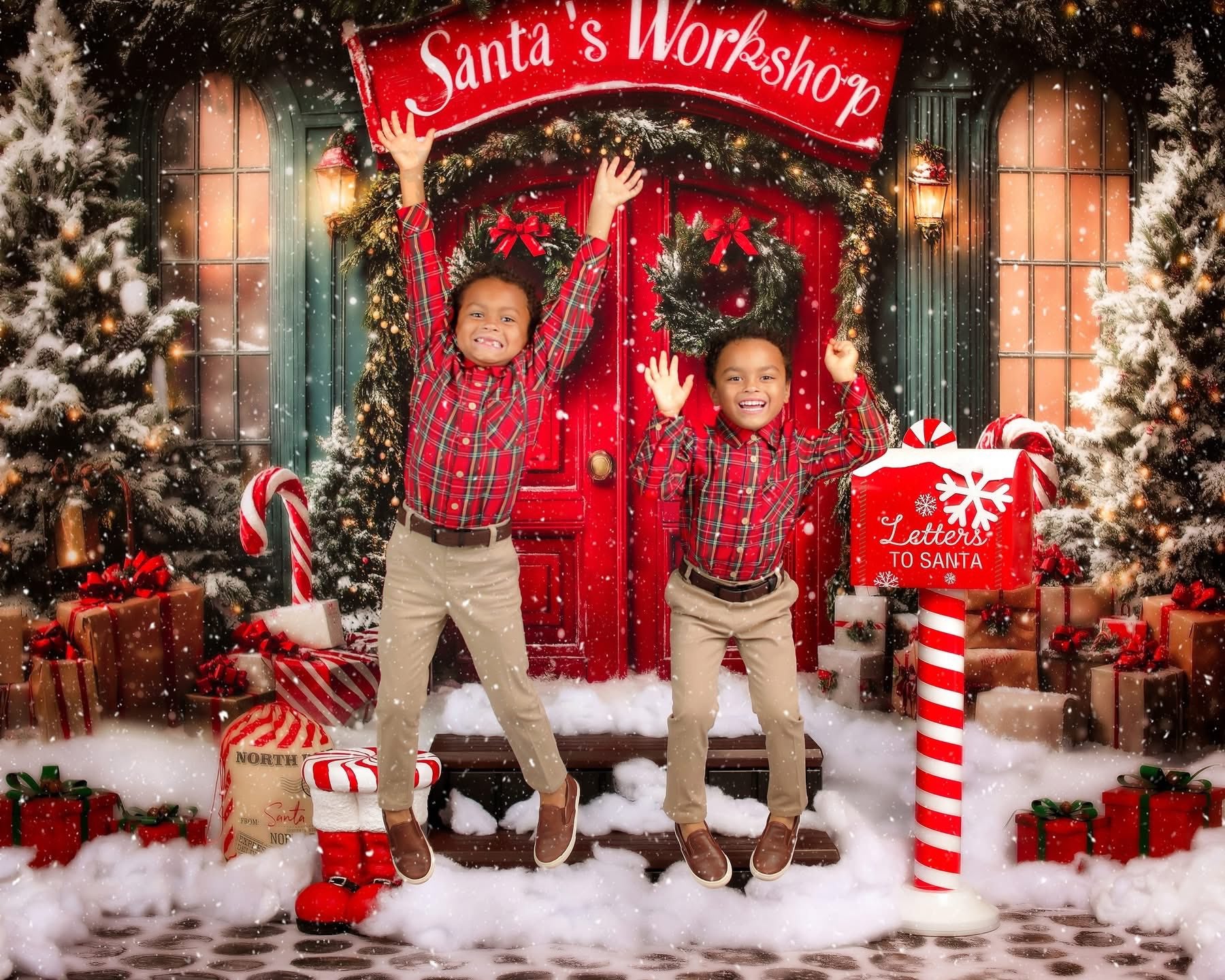 Kate Christmas Santa Workshop Red Door Backdrop Designed by Emetselch - Kate Backdrop AU