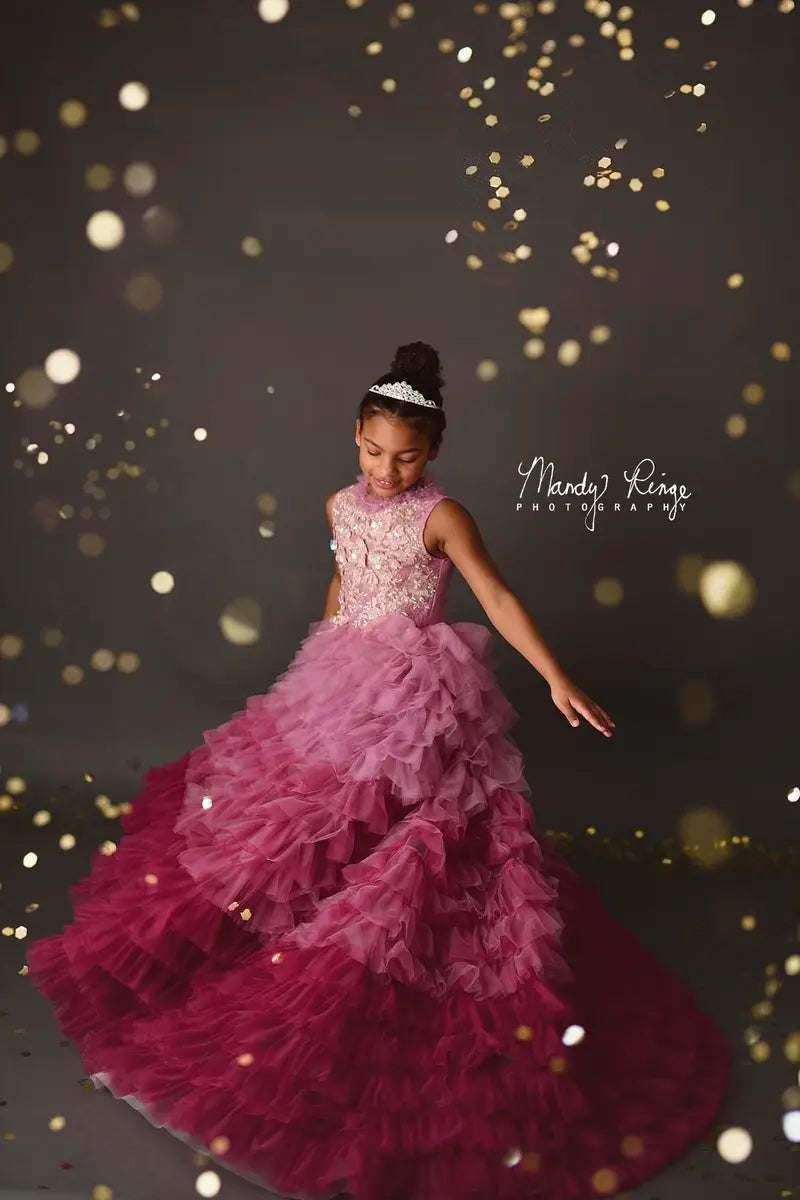 Kate Spring/Summer Barbie Gradient Pink and Purple Tiered Kids Dress for Photography - Kate Backdrop AU