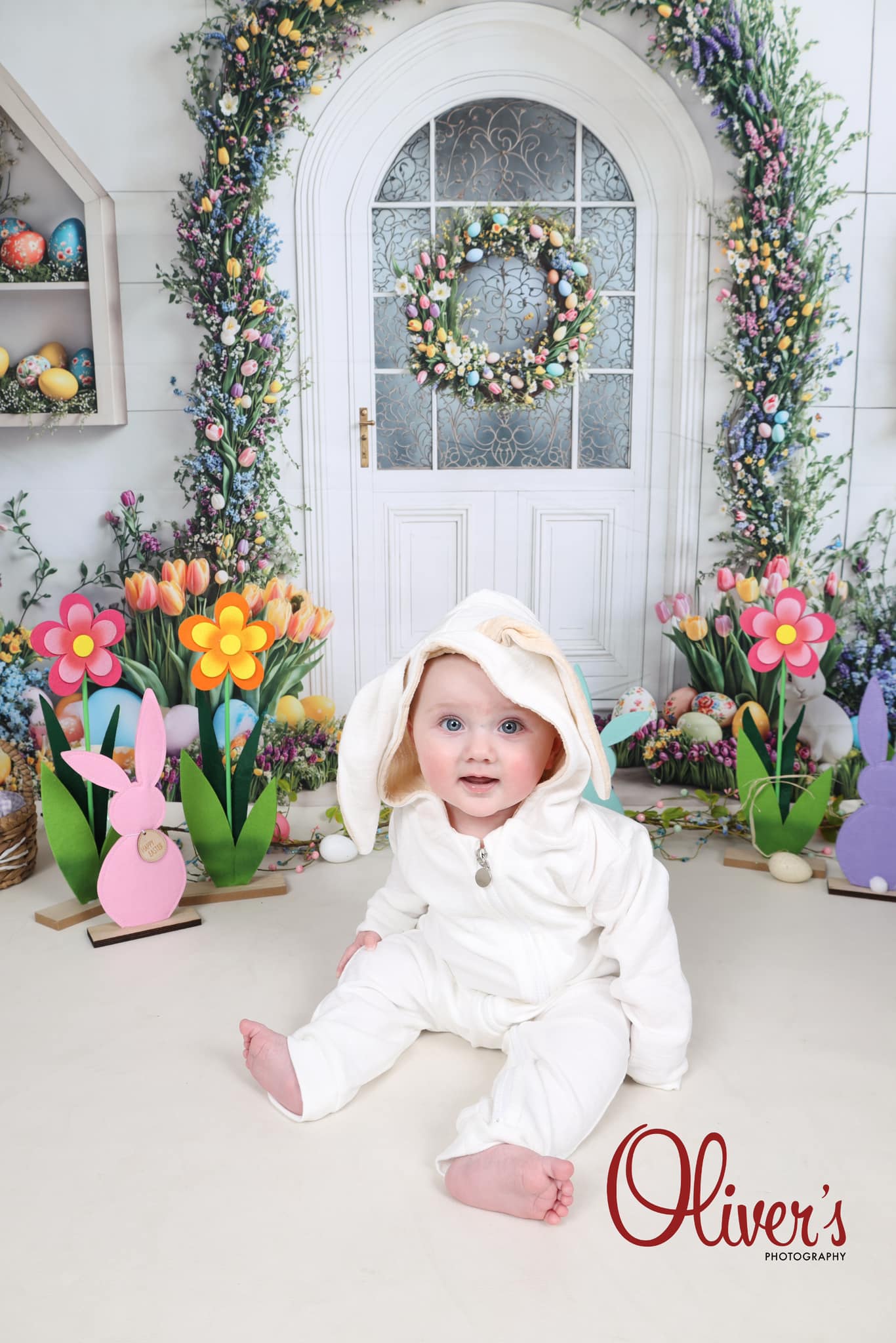 Kate White Easter Eggs Bunny Flower Arch Backdrop Designed by Emetselch