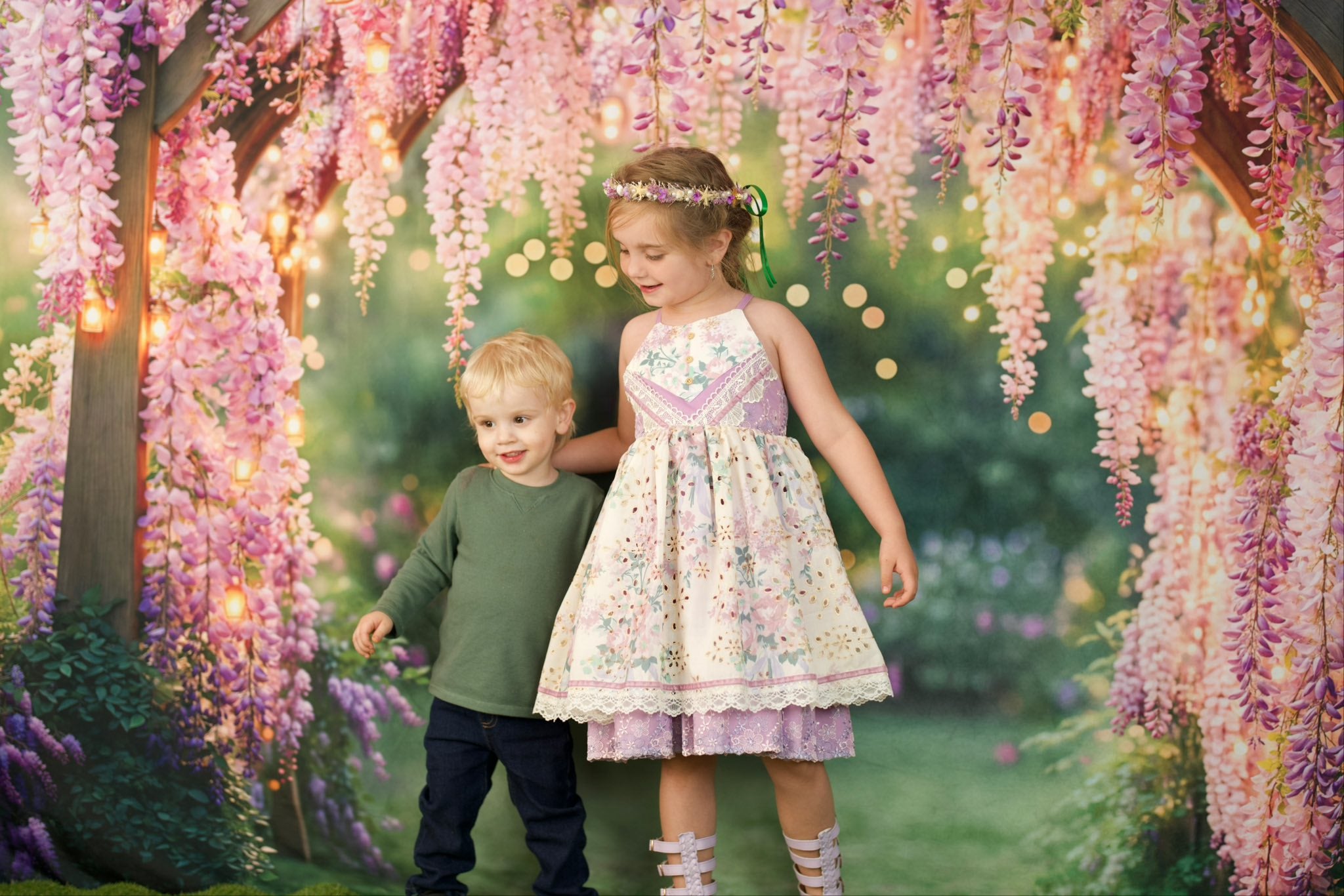 Kate Wisteria Flower Arch Garden Lights Backdrop Designed by Kate Image - Kate Backdrop AU