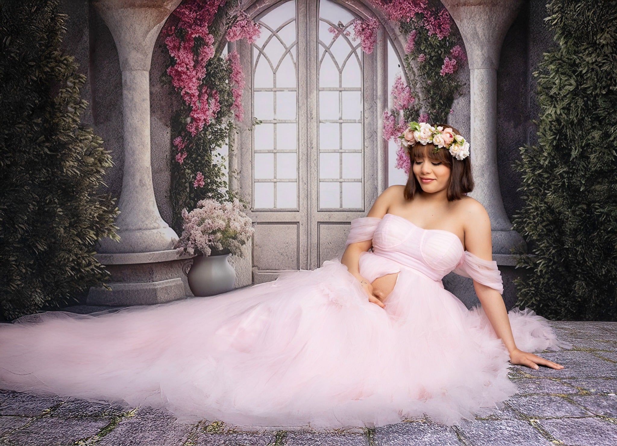 Kate Wedding Building Spring Flowers Backdrop for Photography