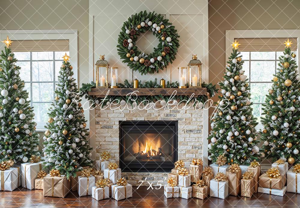 Kate Christmas Fireplace Gift Boxes Backdrop Designed by Mini MakeBelieve
