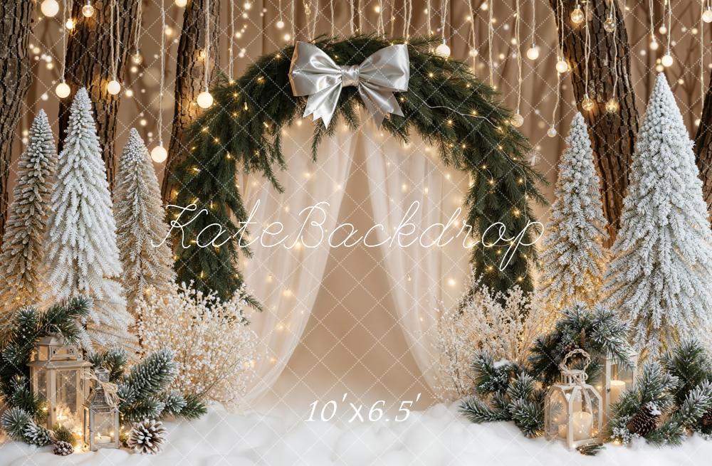 Kate Christmas Snowy Trees Bow Fleece Backdrop Designed by Emetselch - Kate Backdrop AU