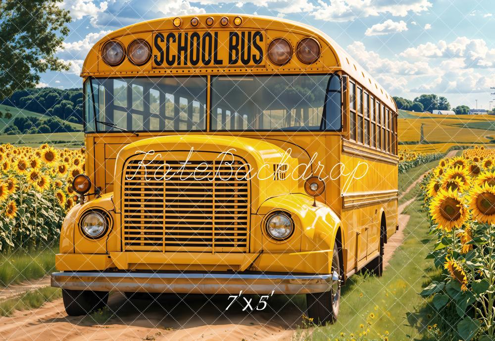 Kate School Bus Sunflower Field Backdrop Designed by Emetselch - Kate Backdrop AU