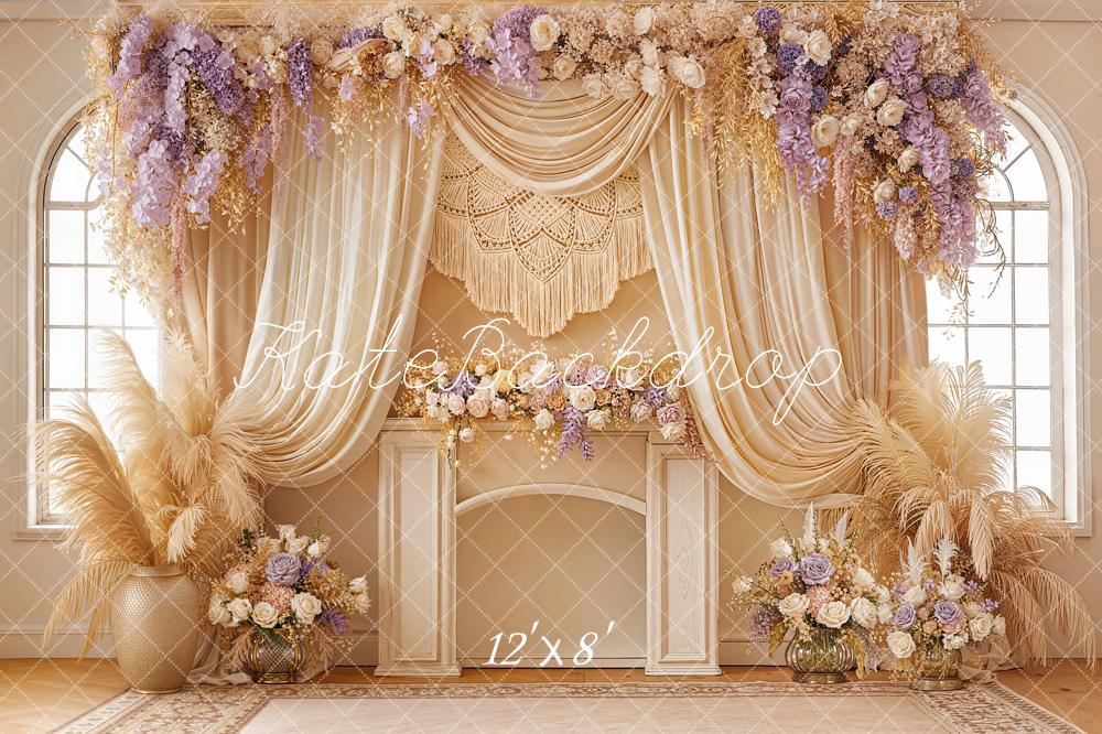 Kate Boho Floral Drapes Pampas Beige Backdrop Designed by Emetselch