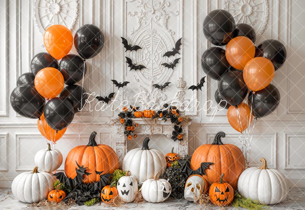 Kate Halloween Pumpkins Balloons Bats Backdrop Designed by Emetselch - Kate Backdrop AU