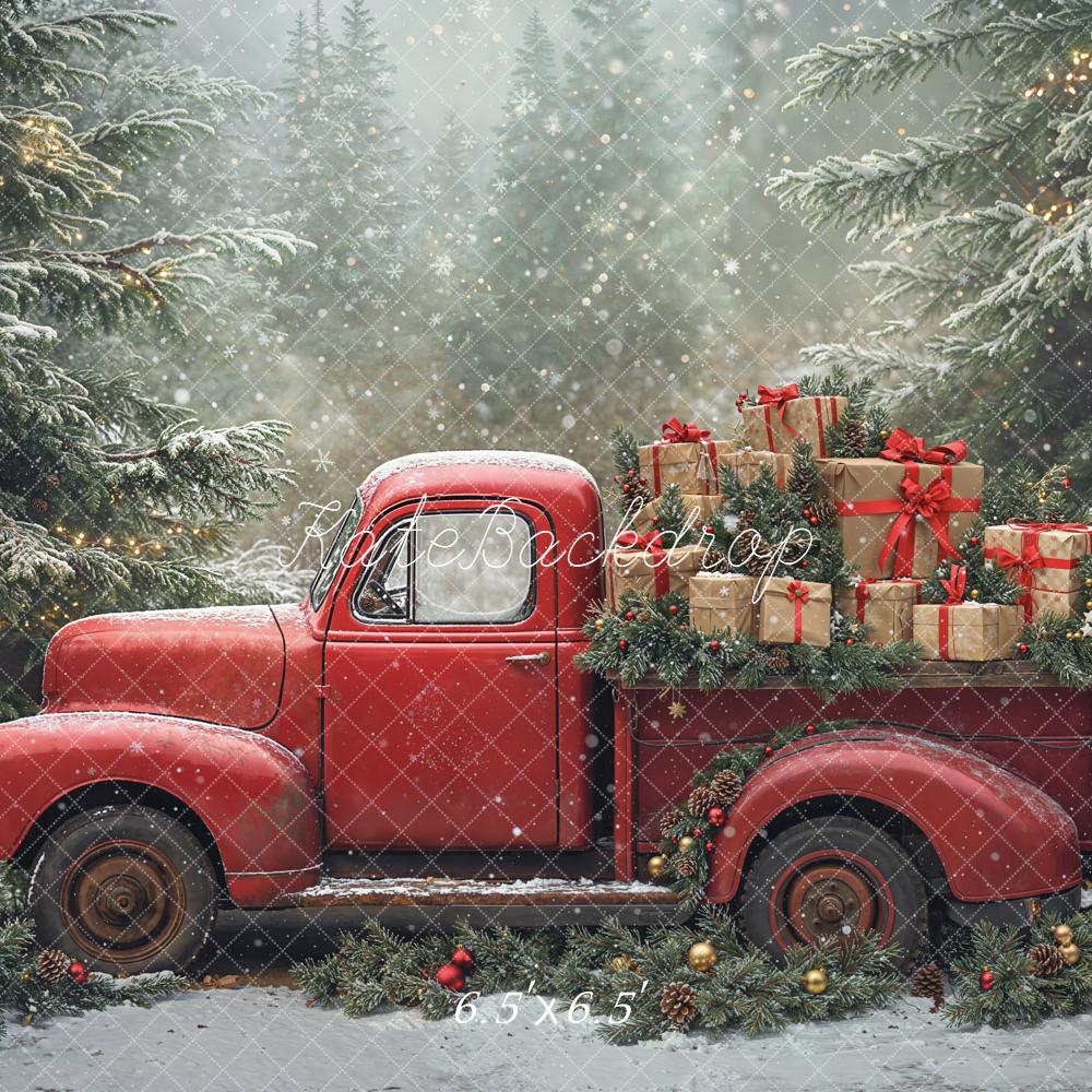 Kate Christmas Red Truck Gift Boxes Snowy Backdrop Designed by Emetselch - Kate Backdrop AU