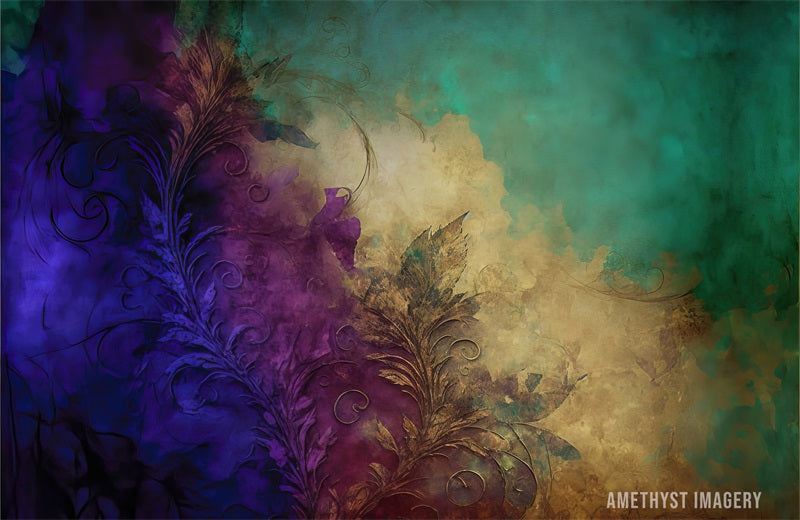 Kate Abstract Masked Ball Green Purple Backdrop Designed by Angela Miller