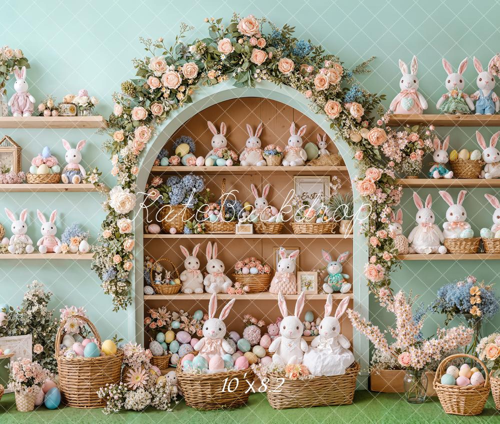 Kate Easter Bunny Arch Shelves Fleece Backdrop Designed by Emetselch