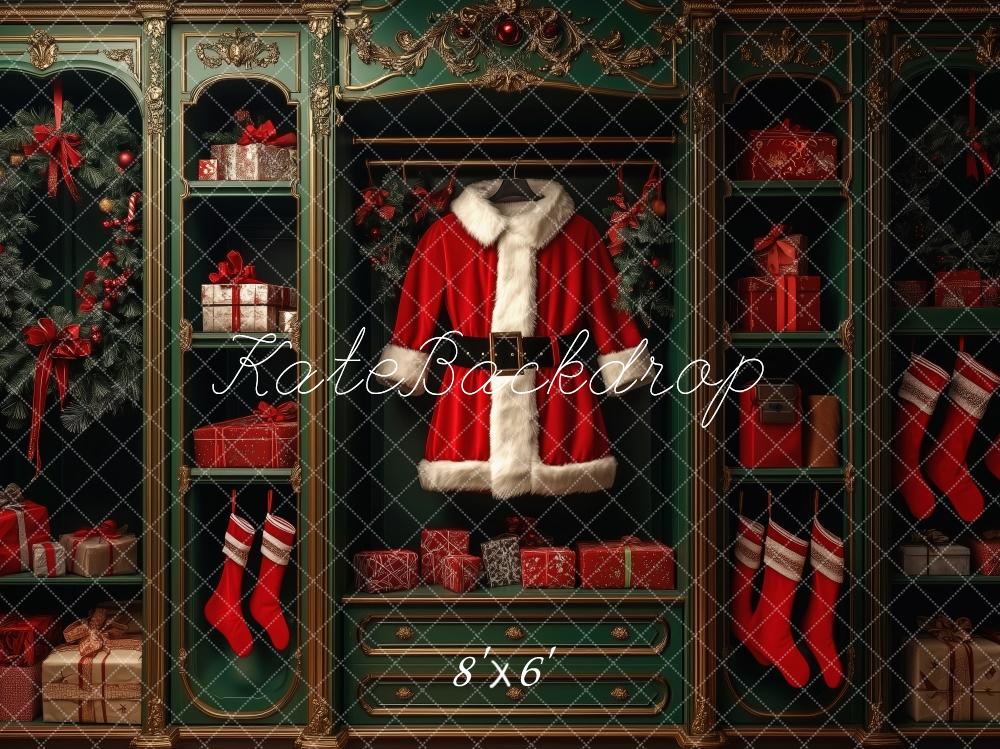 Kate Christmas Santa Suit Green Cabinet Backdrop Designed by Patty Roberts