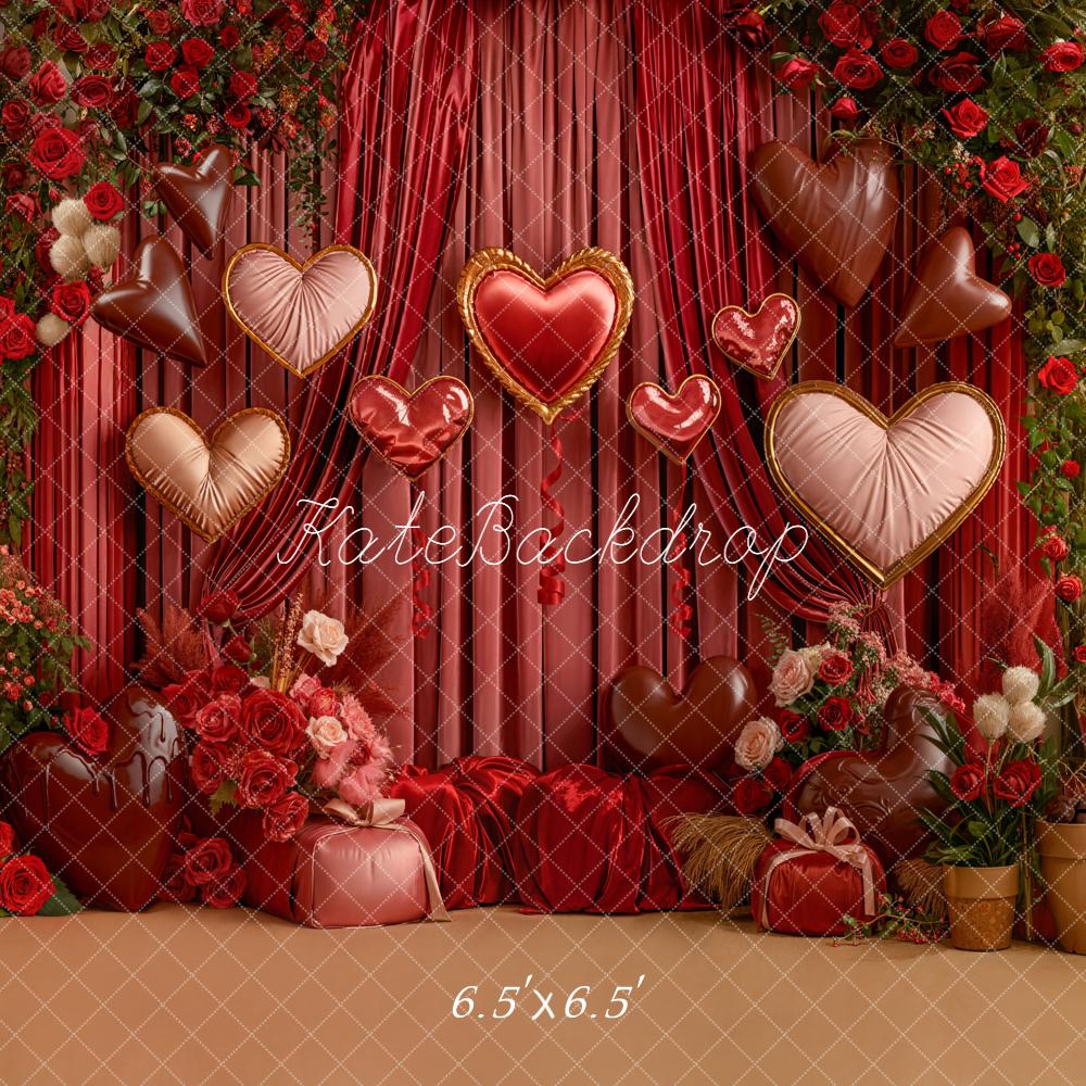 Kate Valentine Heart Balloons Curtains Backdrop Designed by Emetselch